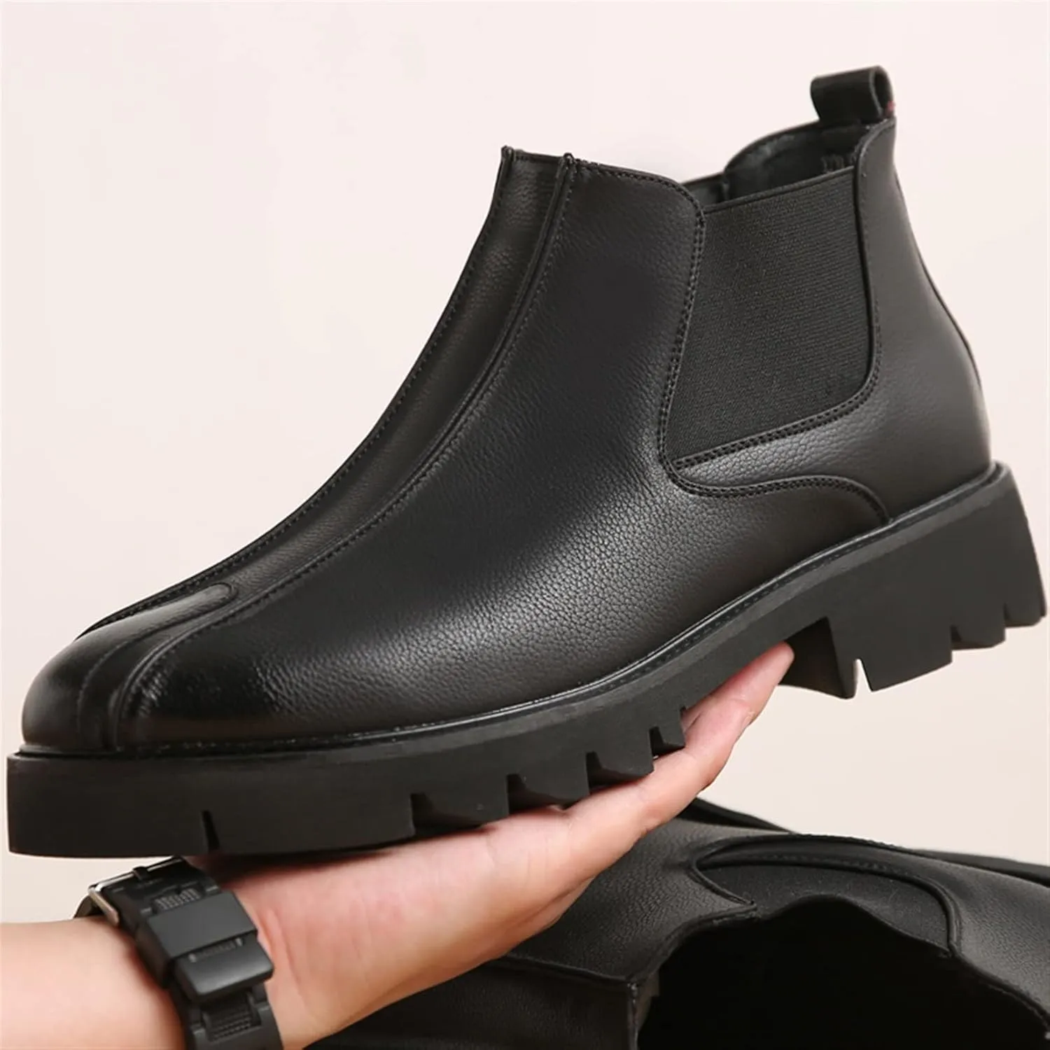 New Round Toe Ankle Boots For Men Lrregular Bottom Bike Toe Elastic Bandage PU Non Slip On Waterproof Wearable Dress