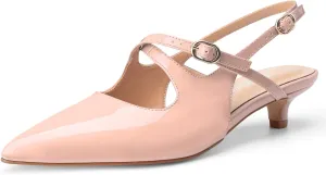 Oh Mispares Pointed Toe Kitten Heels for Women Slingbacks Low Heel Dressy Pumps Patent Leather Closed Toe Cross Strap Slingback Dress Shoes