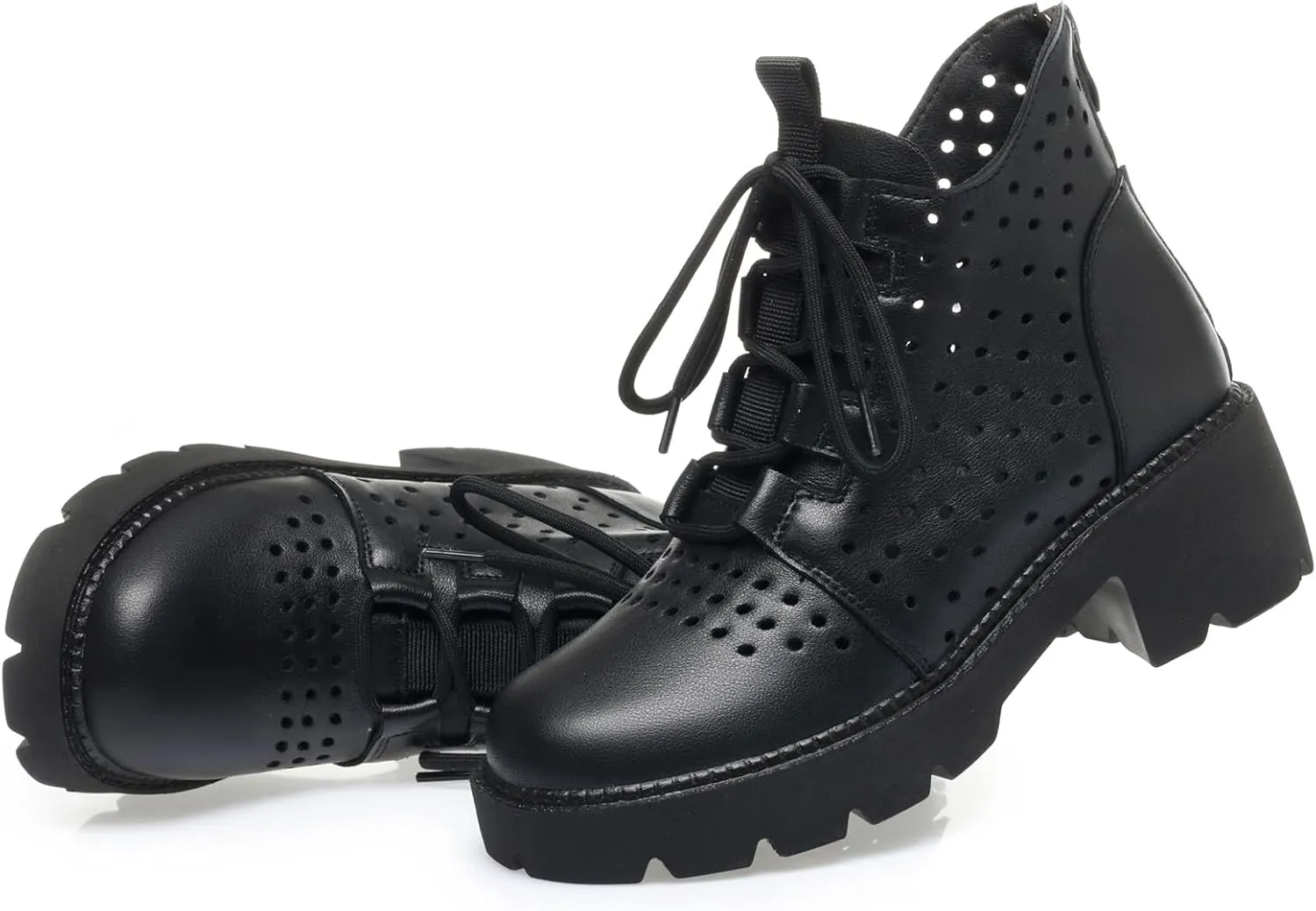 Optigard Women's Leather Platform Lace-up Ankle Boots,Back Zipper Hollow Breathable Comfortable Non-slip Soft Sole Low Heel Shoes Fashion Dress Ankle Boots