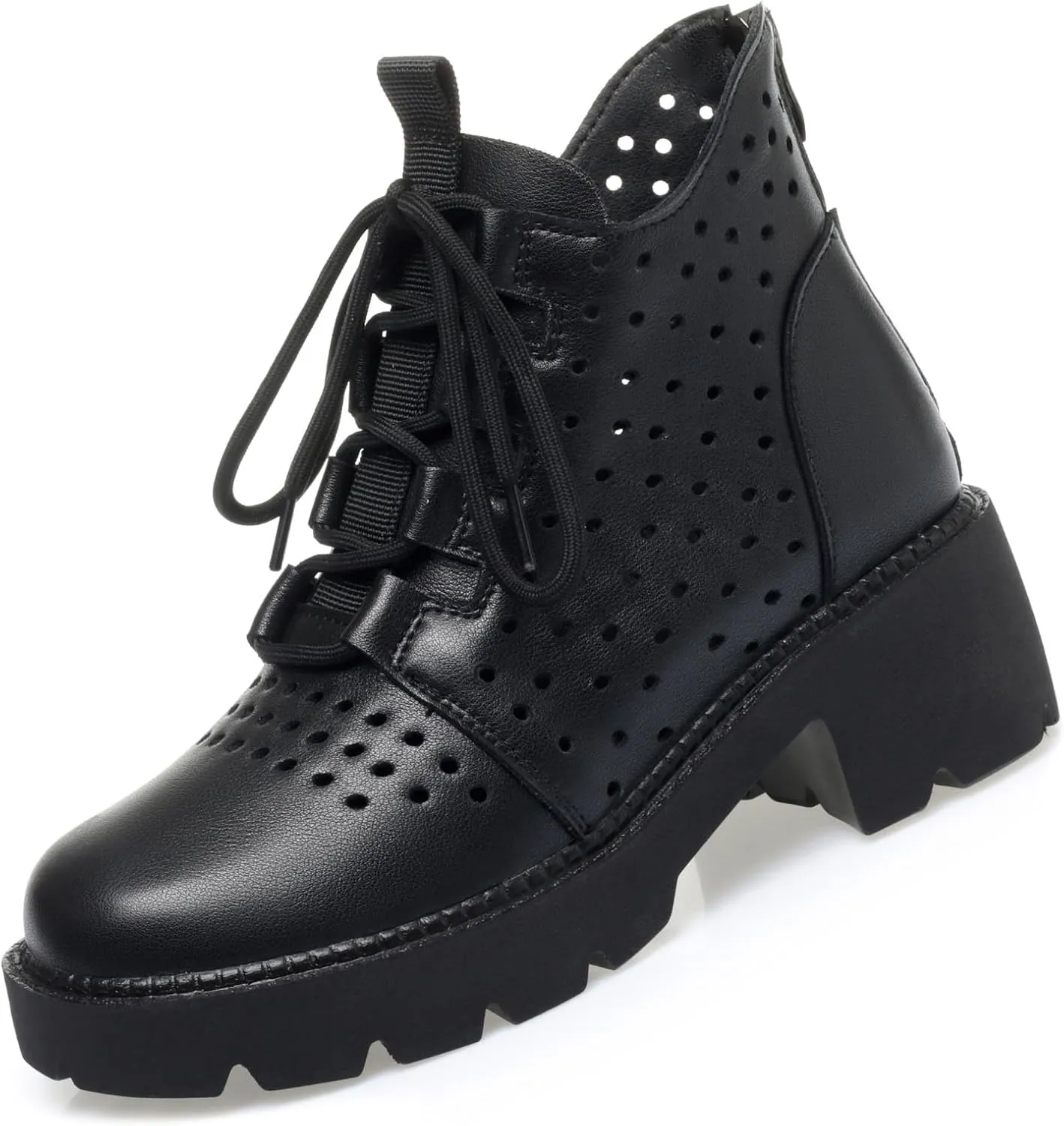 Optigard Women's Leather Platform Lace-up Ankle Boots,Back Zipper Hollow Breathable Comfortable Non-slip Soft Sole Low Heel Shoes Fashion Dress Ankle Boots