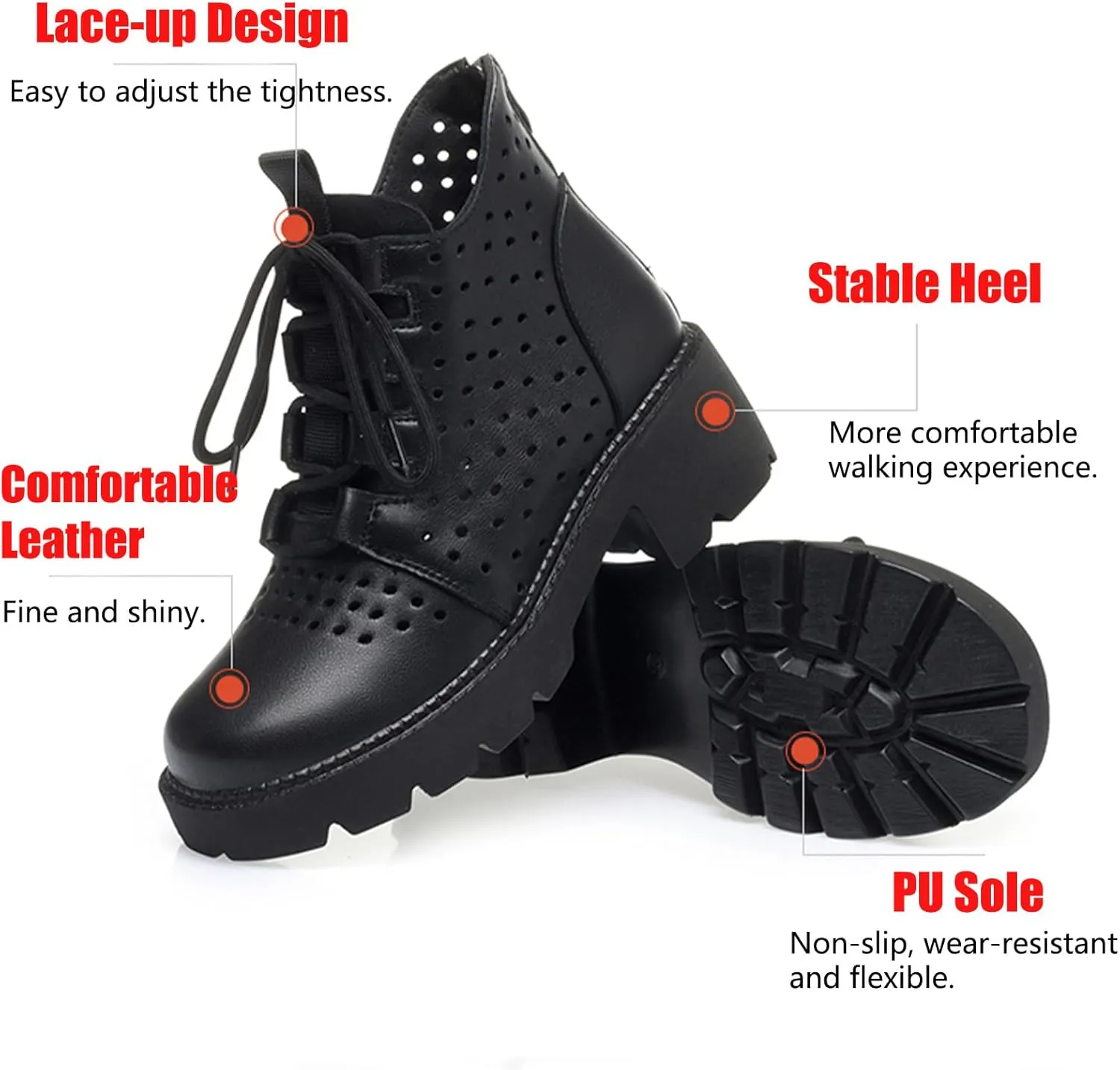 Optigard Women's Leather Platform Lace-up Ankle Boots,Back Zipper Hollow Breathable Comfortable Non-slip Soft Sole Low Heel Shoes Fashion Dress Ankle Boots