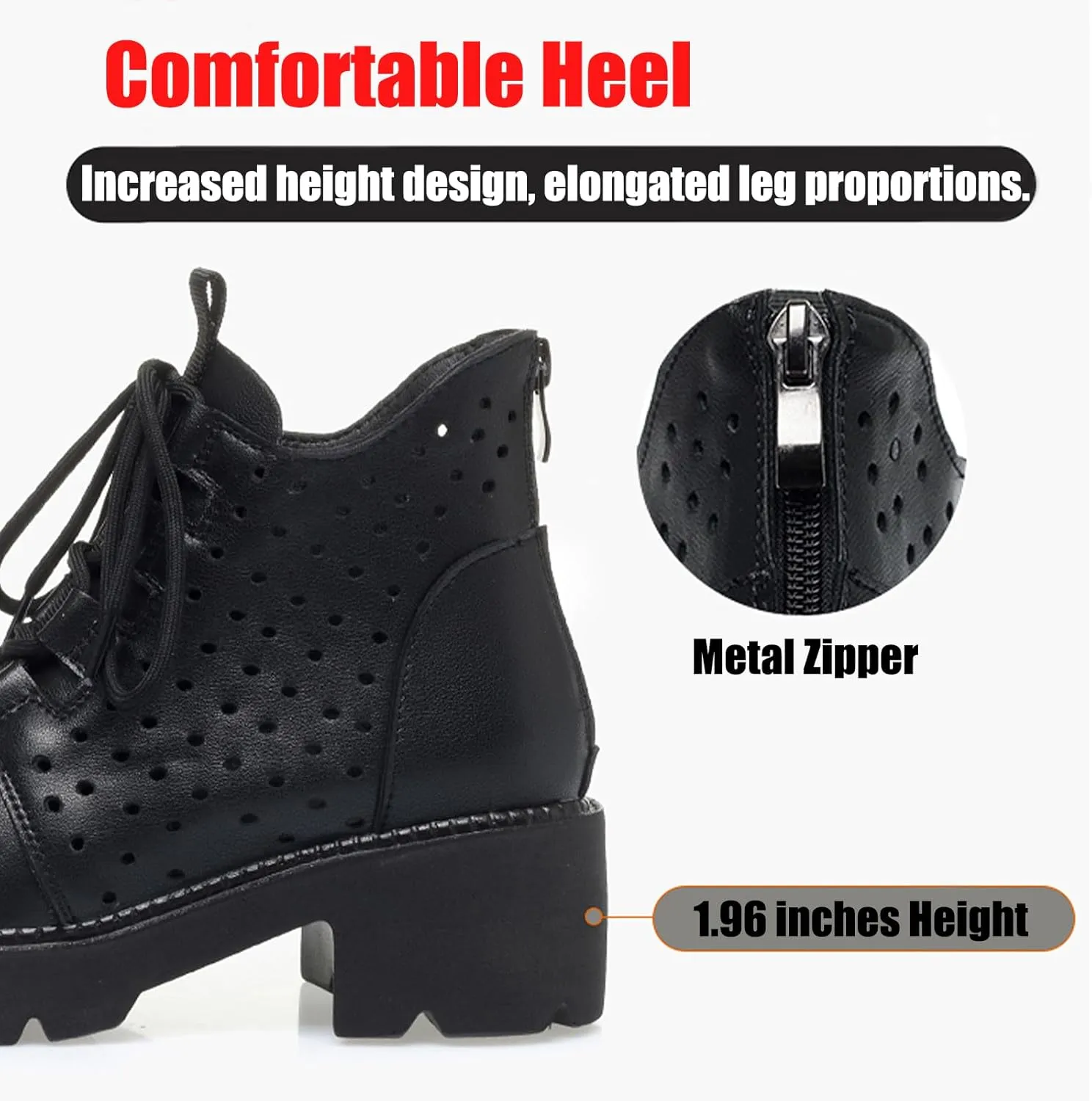 Optigard Women's Leather Platform Lace-up Ankle Boots,Back Zipper Hollow Breathable Comfortable Non-slip Soft Sole Low Heel Shoes Fashion Dress Ankle Boots