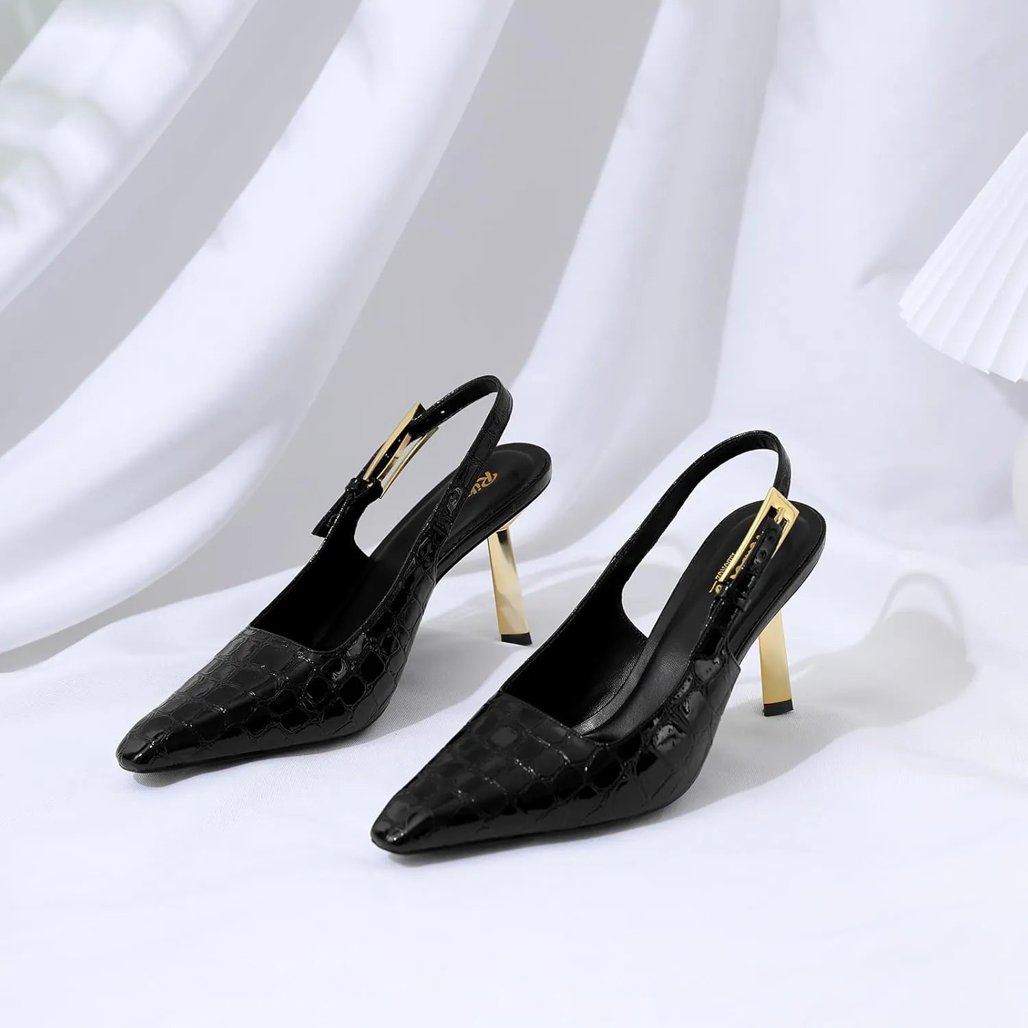 RIBONGZ Slingback Heels for Women Closed Pointed Toe Stiletto High Heels Dress Sexy Pumps Heeled Wedding Bride Prom Party Evening Dressy Shoes