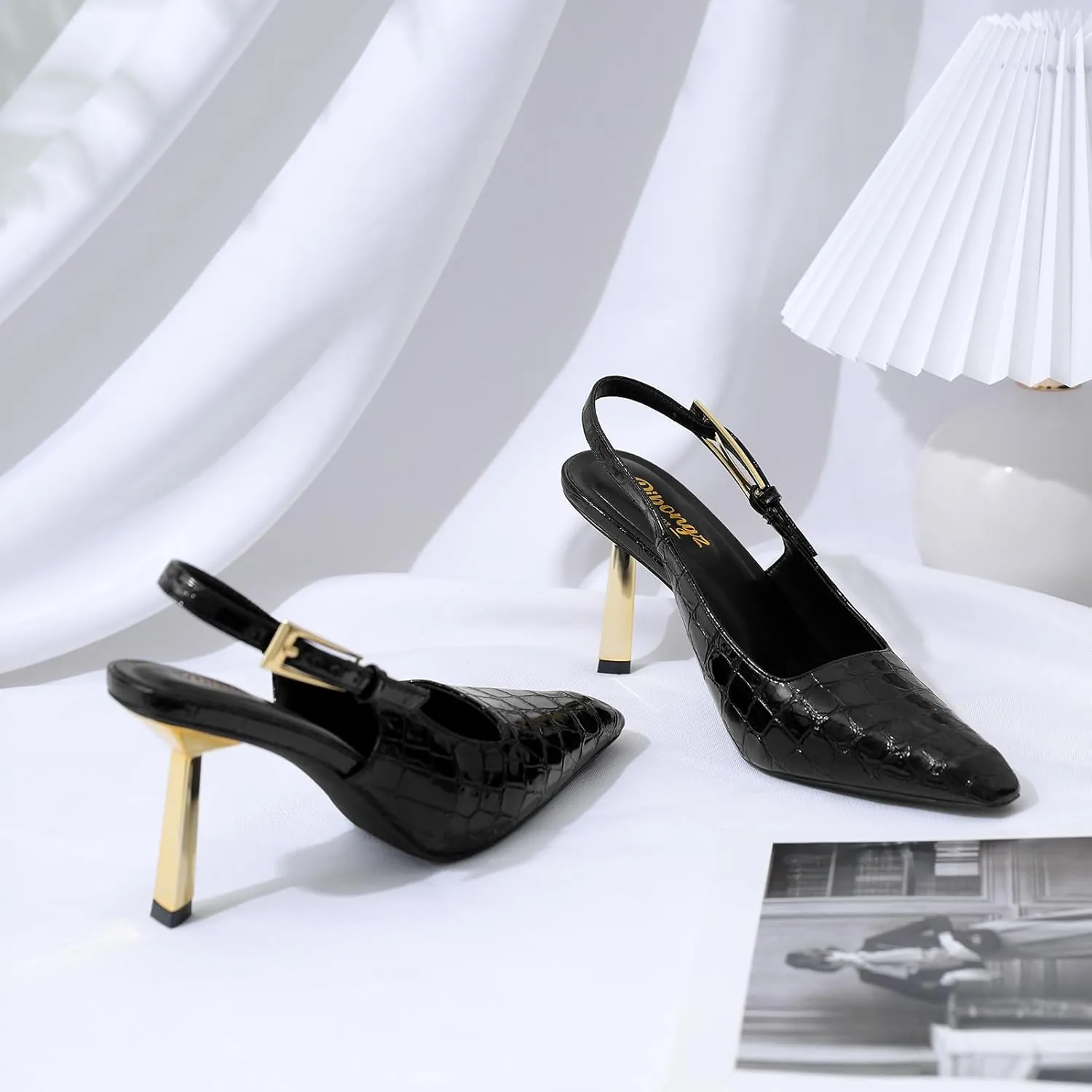 RIBONGZ Slingback Heels for Women Closed Pointed Toe Stiletto High Heels Dress Sexy Pumps Heeled Wedding Bride Prom Party Evening Dressy Shoes