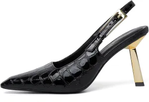 RIBONGZ Slingback Heels for Women Closed Pointed Toe Stiletto High Heels Dress Sexy Pumps Heeled Wedding Bride Prom Party Evening Dressy Shoes