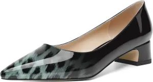 ROSERWISH Womens Patent Casual Work Comfortable Pointed Toe Slip On Chunky Low Heel Pumps Dress Shoes 1.5 Inch