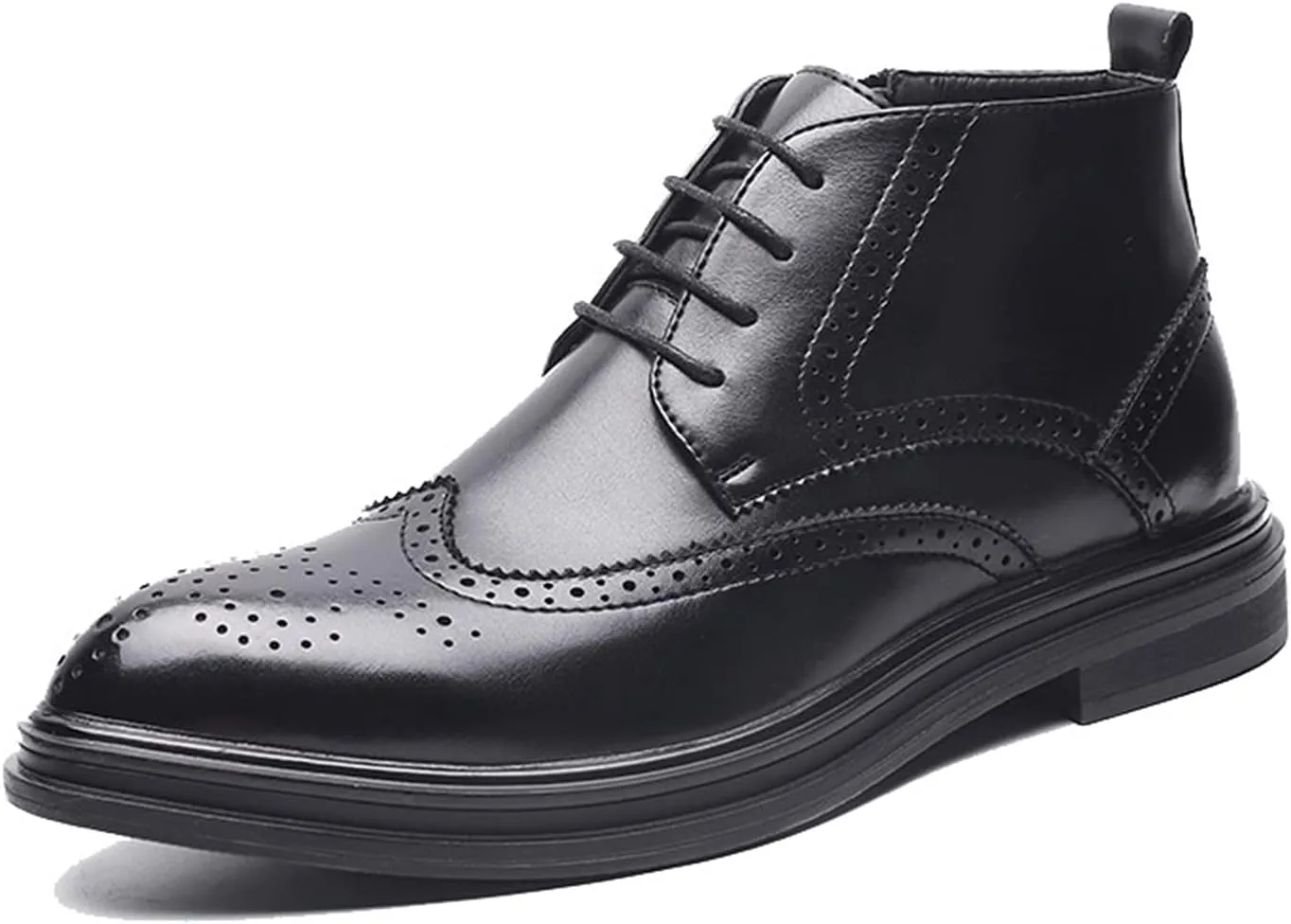 Round Toe Boots for Men Carved Brogue Win Tip PU Waterproof Slip Resistant Wearable Vintage Dress