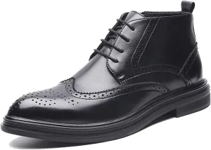 Round Toe Boots for Men Carved Brogue Win Tip PU Waterproof Slip Resistant Wearable Vintage Dress