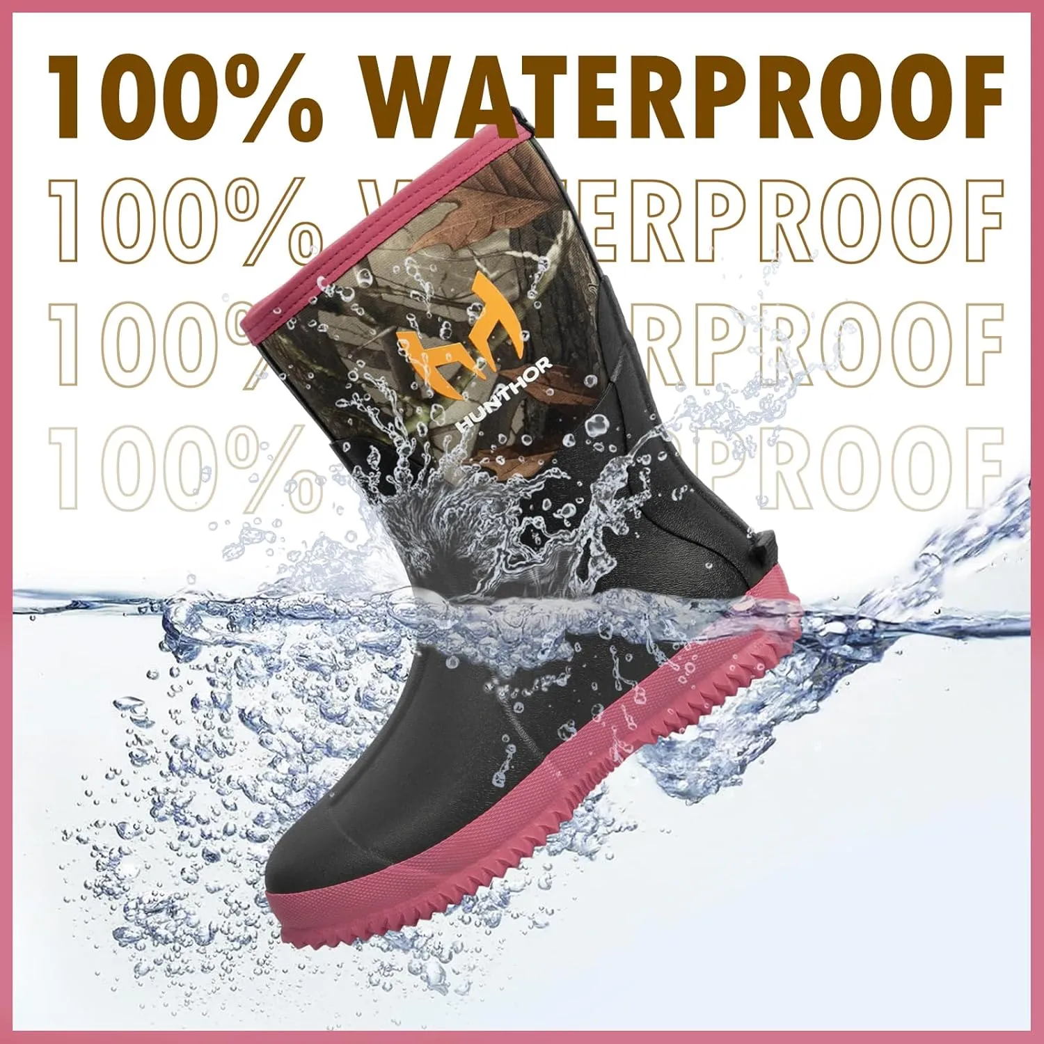 Rubber Boots for Women, 5mm Neoprene Insulated Waterproof Rain Boots with Steel Shank, Mid Calf Hunting Shoes for Faming Gardening Mud Work (Size 5-11)