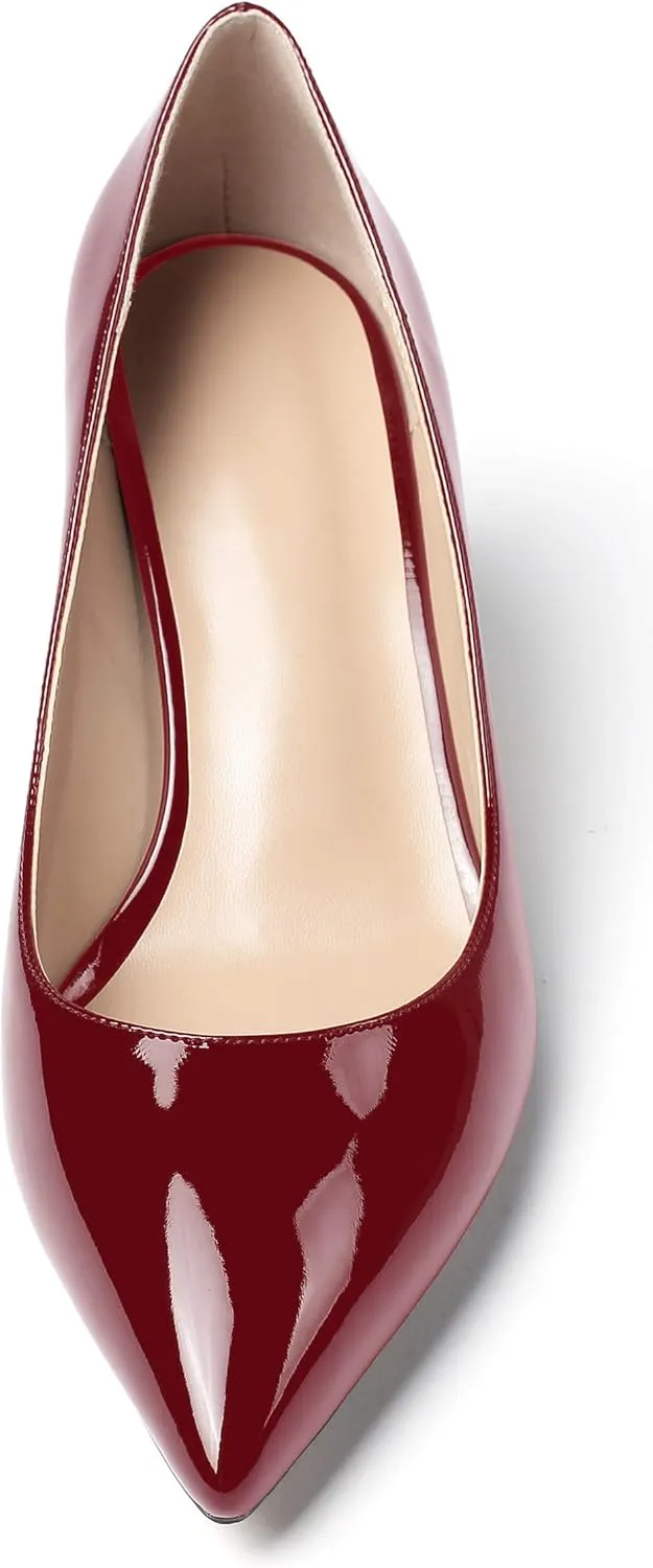 SAMMITOP Women's Pointed Toe Mid Heel Classic Pumps Slip On Elegant Formal Party Dress Shoes