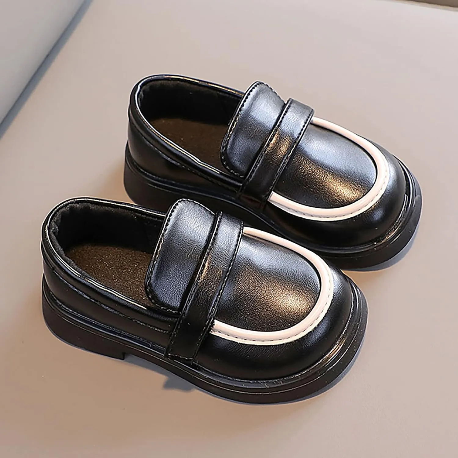 sfdgfhyf Toddler Round Toe Shoes Toddler Boys Girls Dress Shoes PU Leather Wedding School (Black, 5.5-6 Years Little Child)
