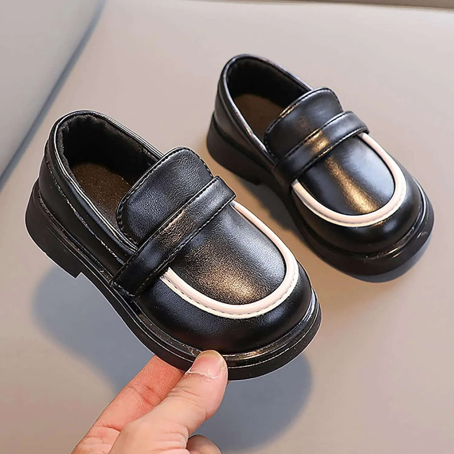 sfdgfhyf Toddler Round Toe Shoes Toddler Boys Girls Dress Shoes PU Leather Wedding School (Black, 5.5-6 Years Little Child)
