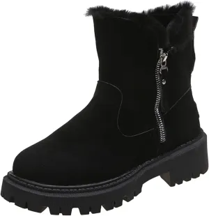 Snow Boots for Women Waterproof Winter Boots Anti-slip Fuzzy Fur Booties Cold Weather Lace Up Ankle Boots Thickening Winter Shoes Walking Hiking Booties