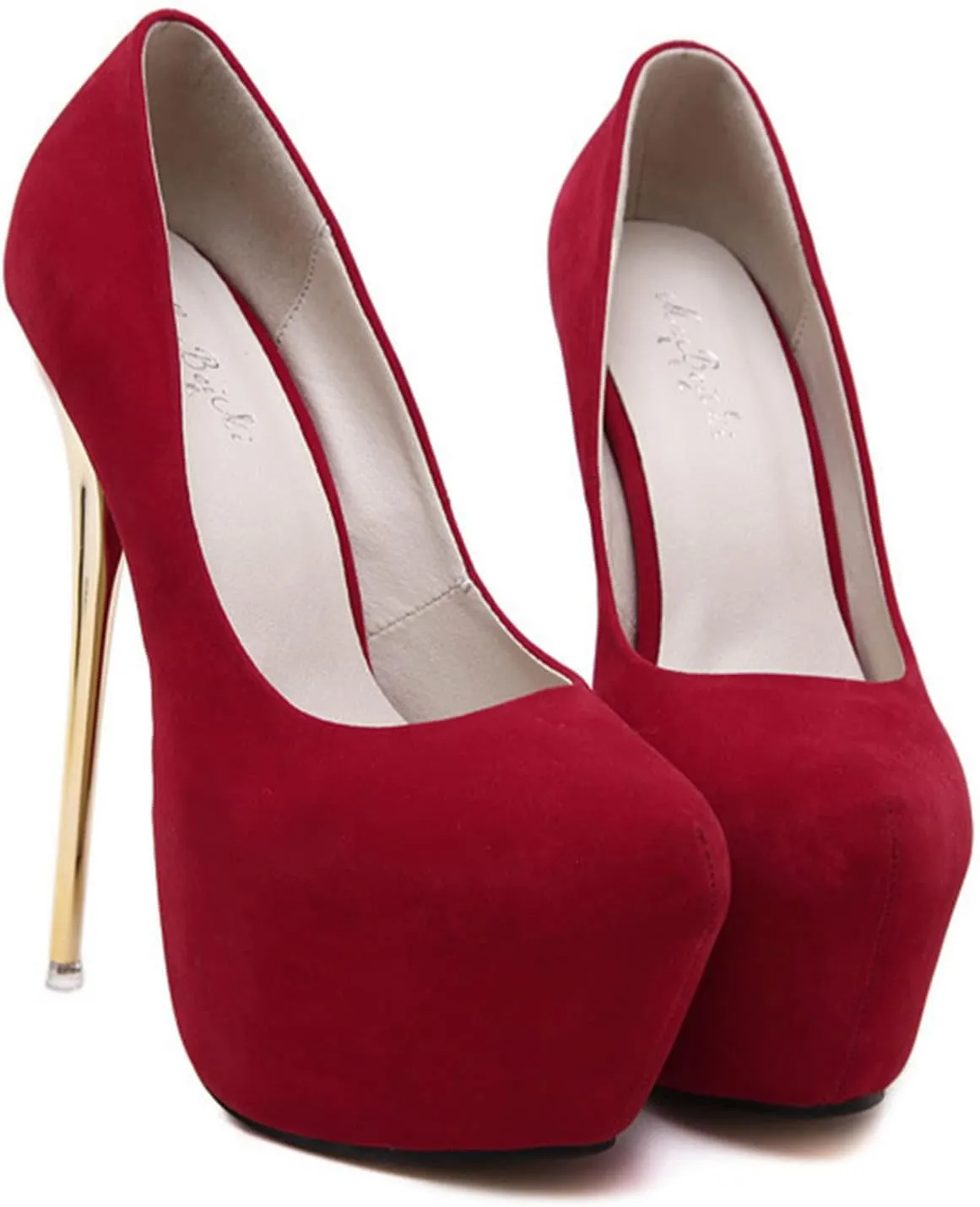 Solid Color Suede Women's High Heels Platform Pumps Slip On Sexy Round Toe Stilettos 6.3" Inch Heel Classic Dress Party Shoes