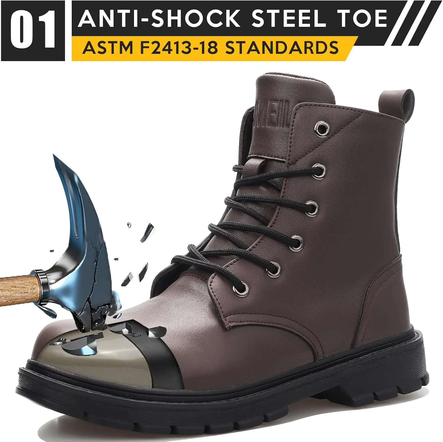 Steel Toe Boots for Women Men, Waterproof Lightweight Safety Work Boots Durability Composite toe Construction Shoes with 6"