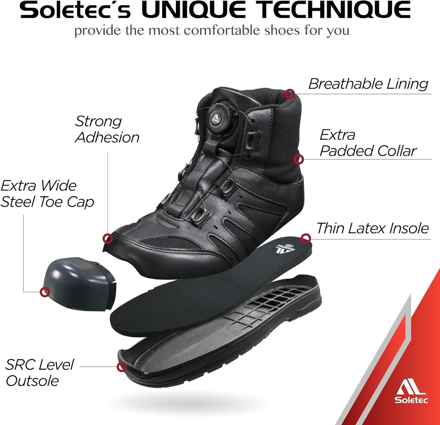 Steel Toe Safety Shoes, No Tie Shoe Lace, Genuine Leather, Breathable Fabric, Non-Slip, for Men& Women
