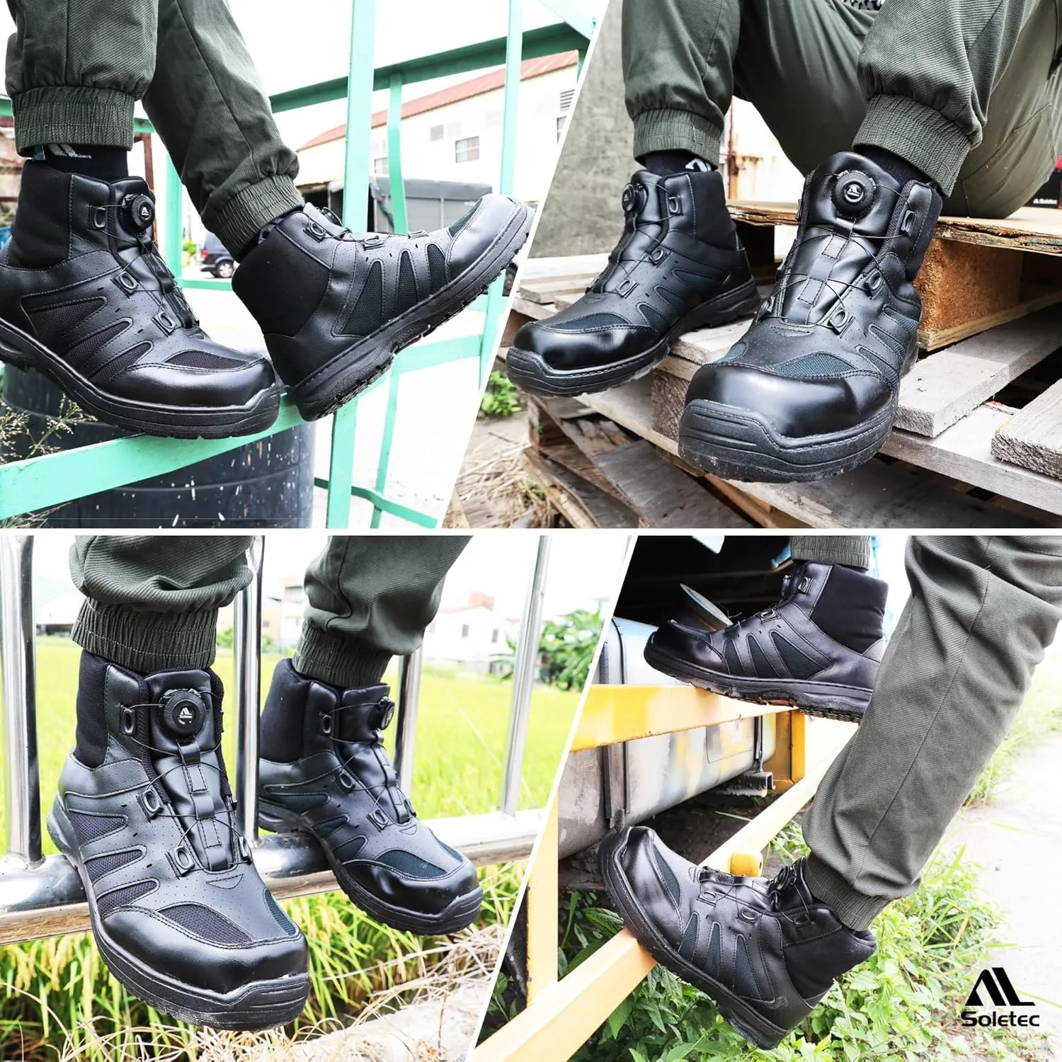 Steel Toe Safety Shoes, No Tie Shoe Lace, Genuine Leather, Breathable Fabric, Non-Slip, for Men& Women