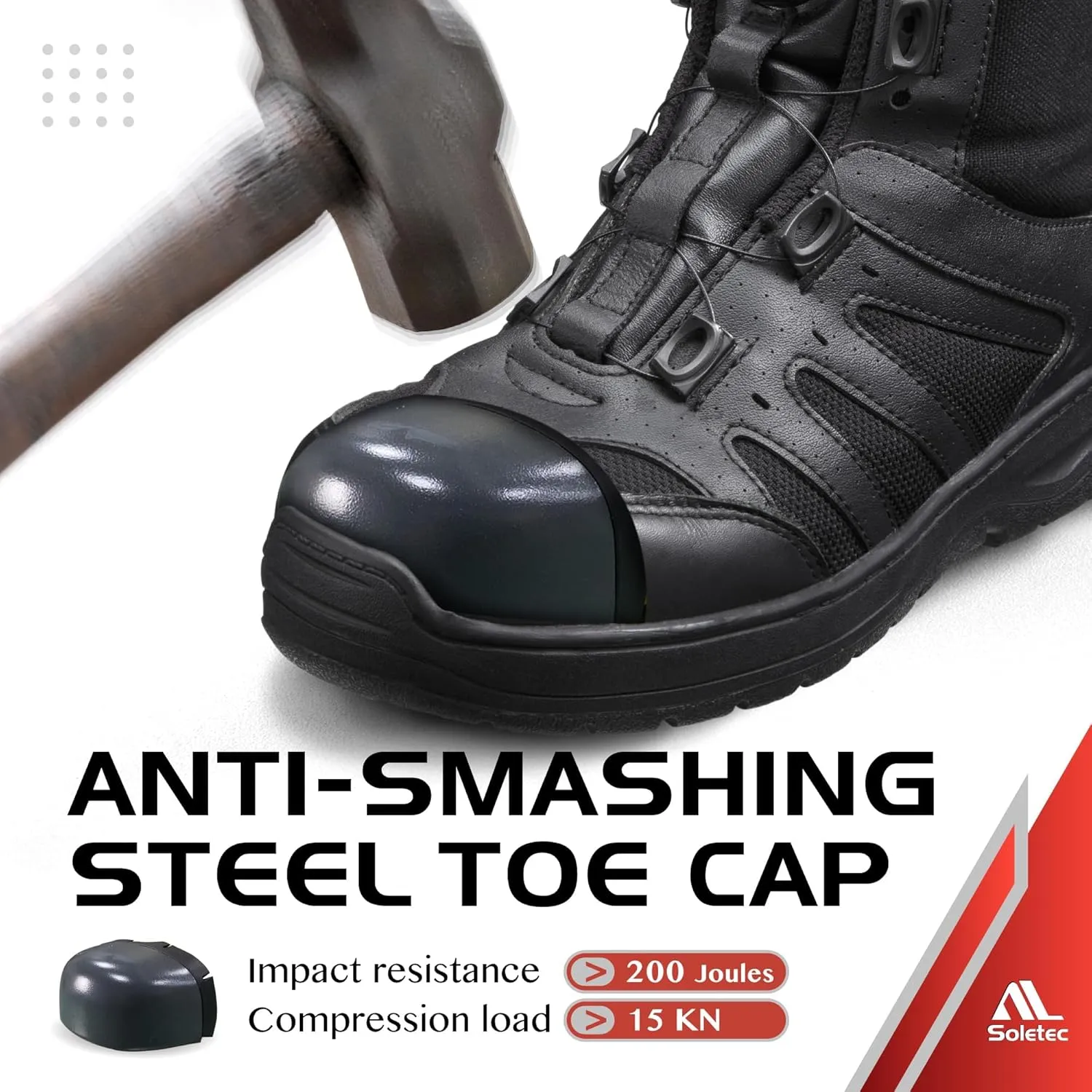 Steel Toe Safety Shoes, No Tie Shoe Lace, Genuine Leather, Breathable Fabric, Non-Slip, for Men& Women