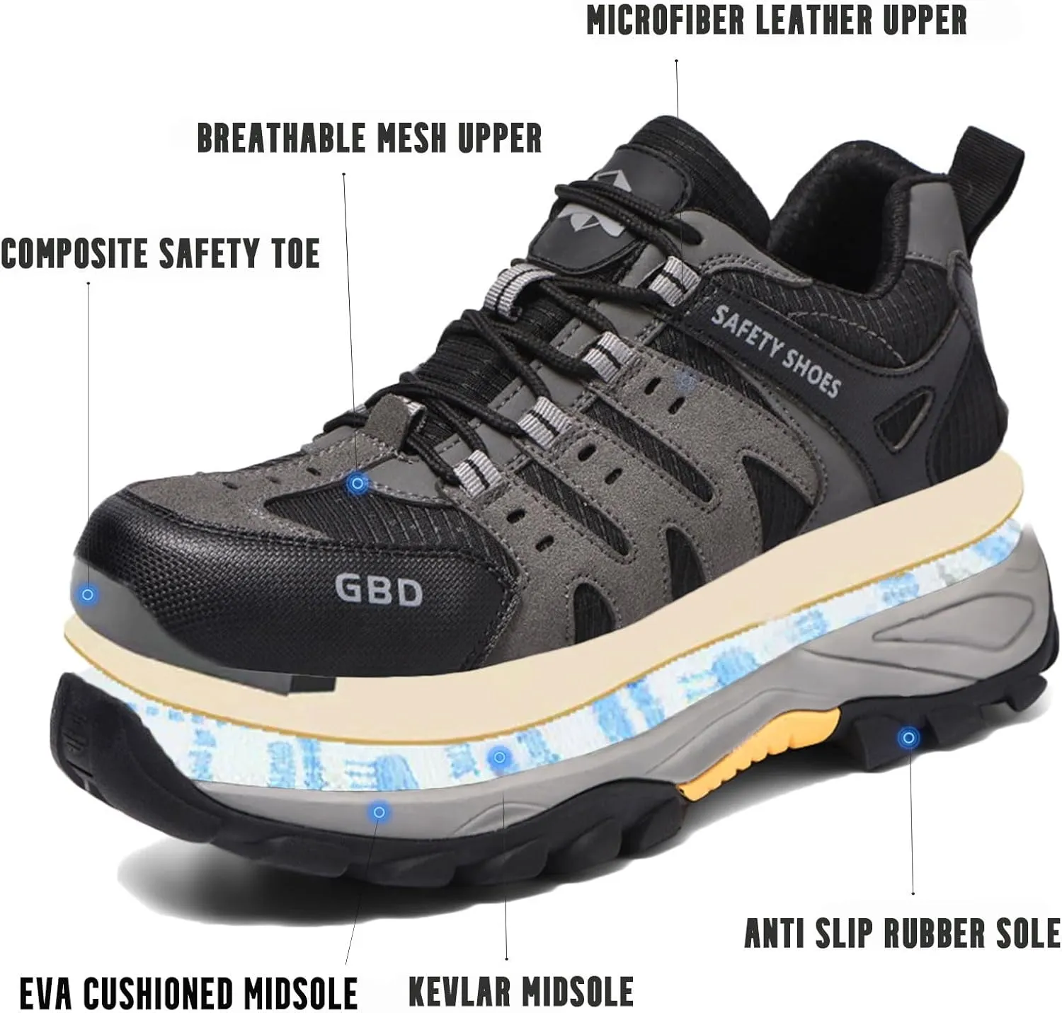 Steel Toe Shoes for Men Lightweight Puncture Proof Slip Resistant Composite Toe Safety Work Shoes for Industrial Construction