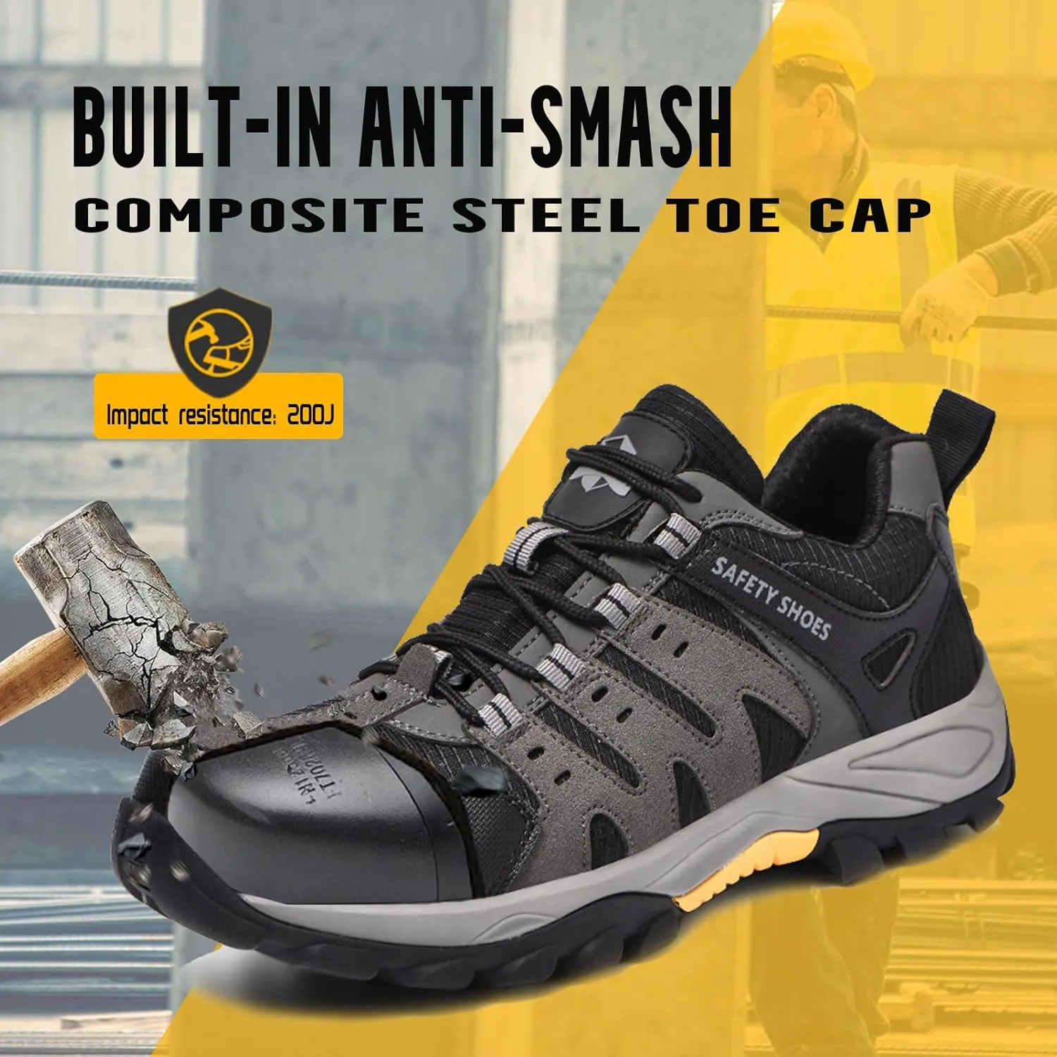 Steel Toe Shoes for Men Lightweight Puncture Proof Slip Resistant Composite Toe Safety Work Shoes for Industrial Construction