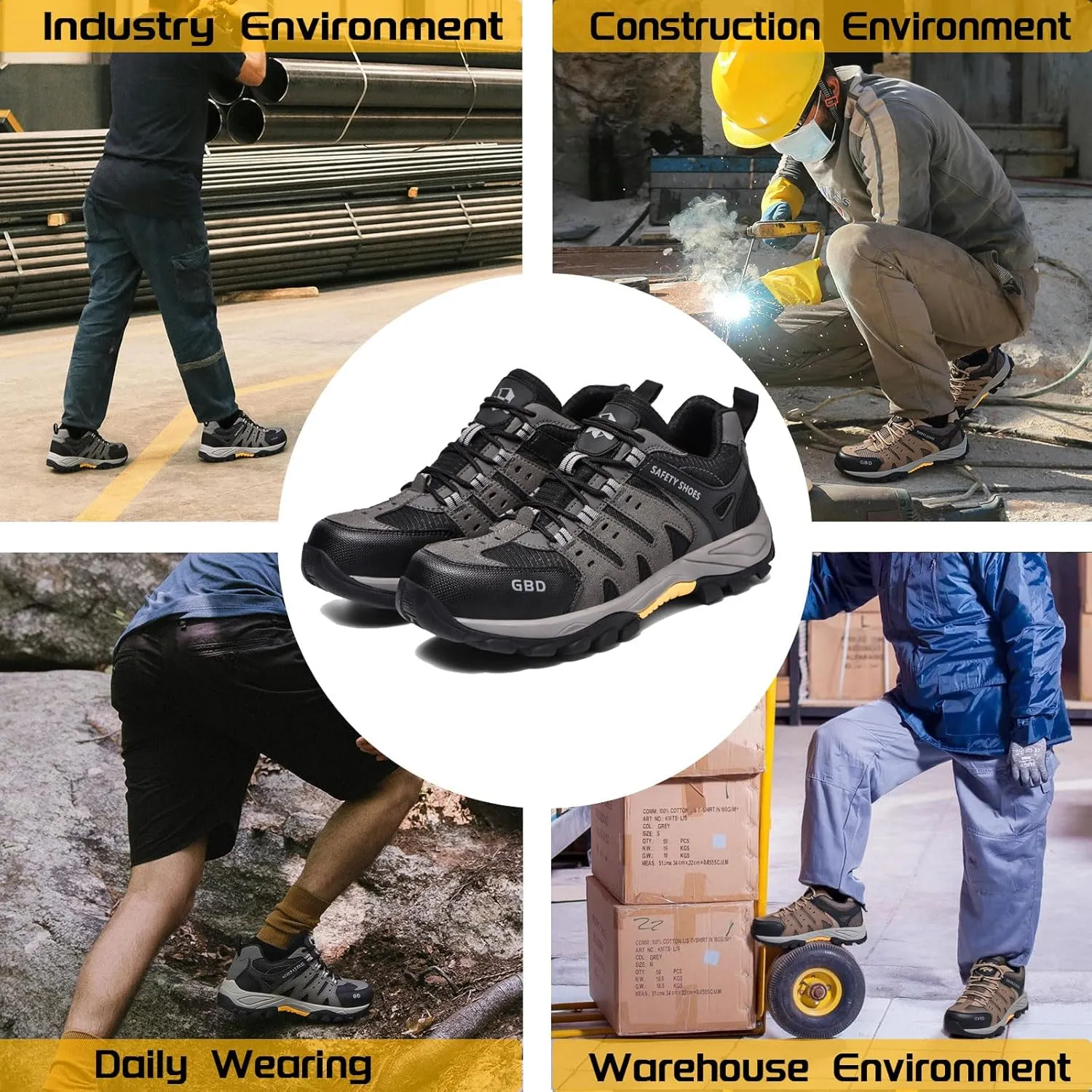 Steel Toe Shoes for Men Lightweight Puncture Proof Slip Resistant Composite Toe Safety Work Shoes for Industrial Construction
