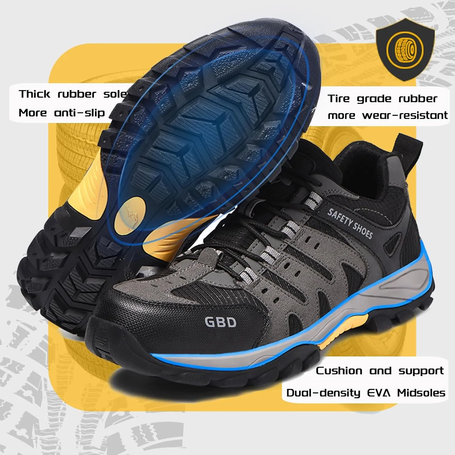 Steel Toe Shoes for Men Lightweight Puncture Proof Slip Resistant Composite Toe Safety Work Shoes for Industrial Construction