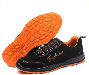 Steel Toe Shoes for Men Women Lightweight Breathable Safety Shoes Slip Resistant Indestructible Construction Shoes (Color : Orange, Size : 5.5 US)
