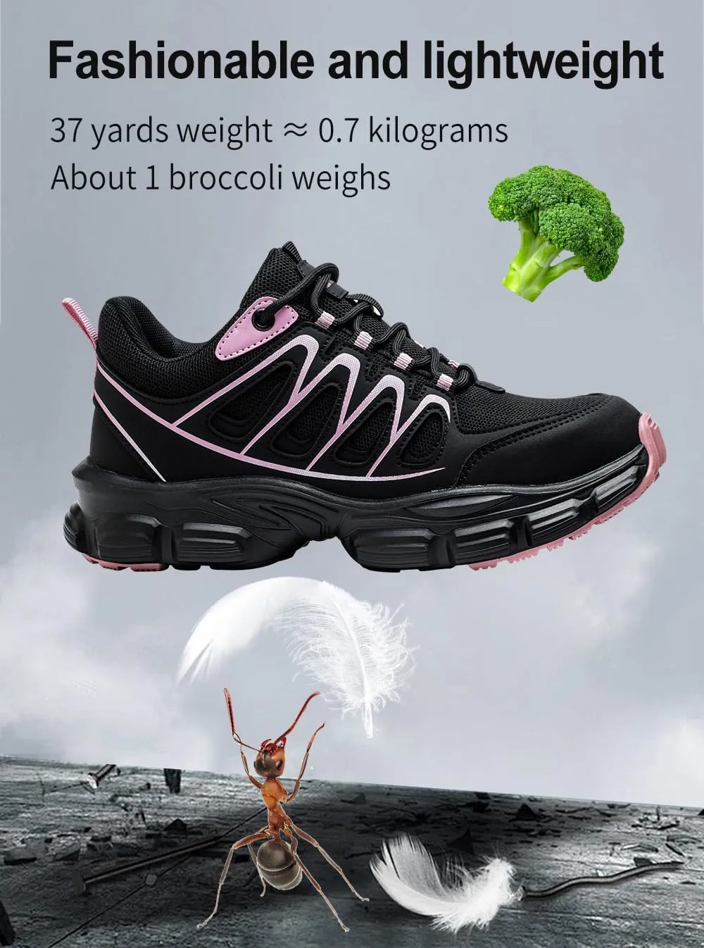 Steel Toe Shoes for Women Lightweight Contrast & Breathable Mesh Indestructible, Wide Width, Soft Comfort, Anti-Smashing & Puncture-Resistant, Non-Slip/Non-Skid
