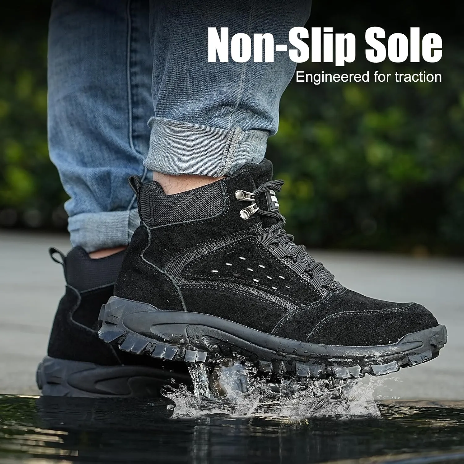 Steel Toe Work Boots for Men Women Slip-on Chelsea Boots, Men's Industrial Construction Shoes, Waterproof, Lightweight, Comfortable, Non-slip Safety Boots