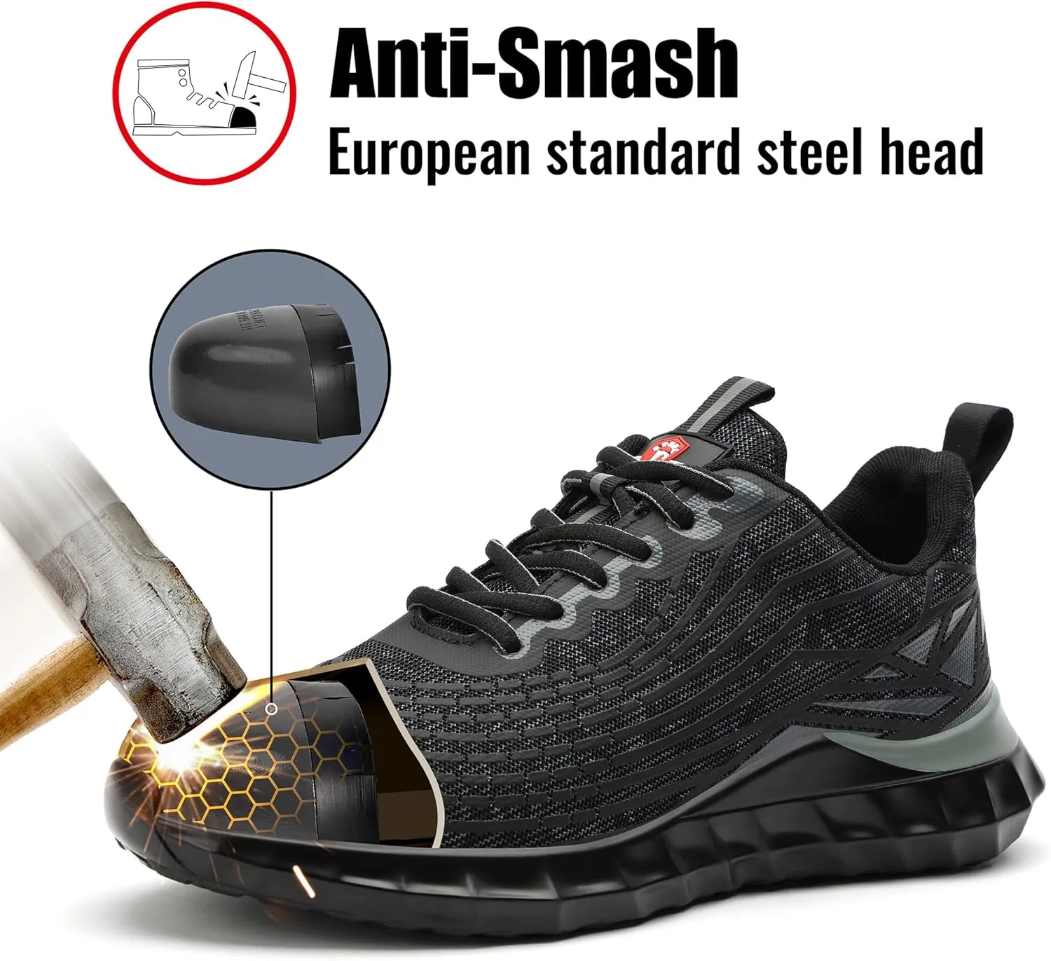 STEEL V's Men & Women Steel-Toe Work Shoes, Composite Toe, Lightweight, Breathable, Durable, Slip-Resistant, Arch Support, Oder Selector, Industrial Athlete, Zapatos de Seguridad para Hombres y Mujer