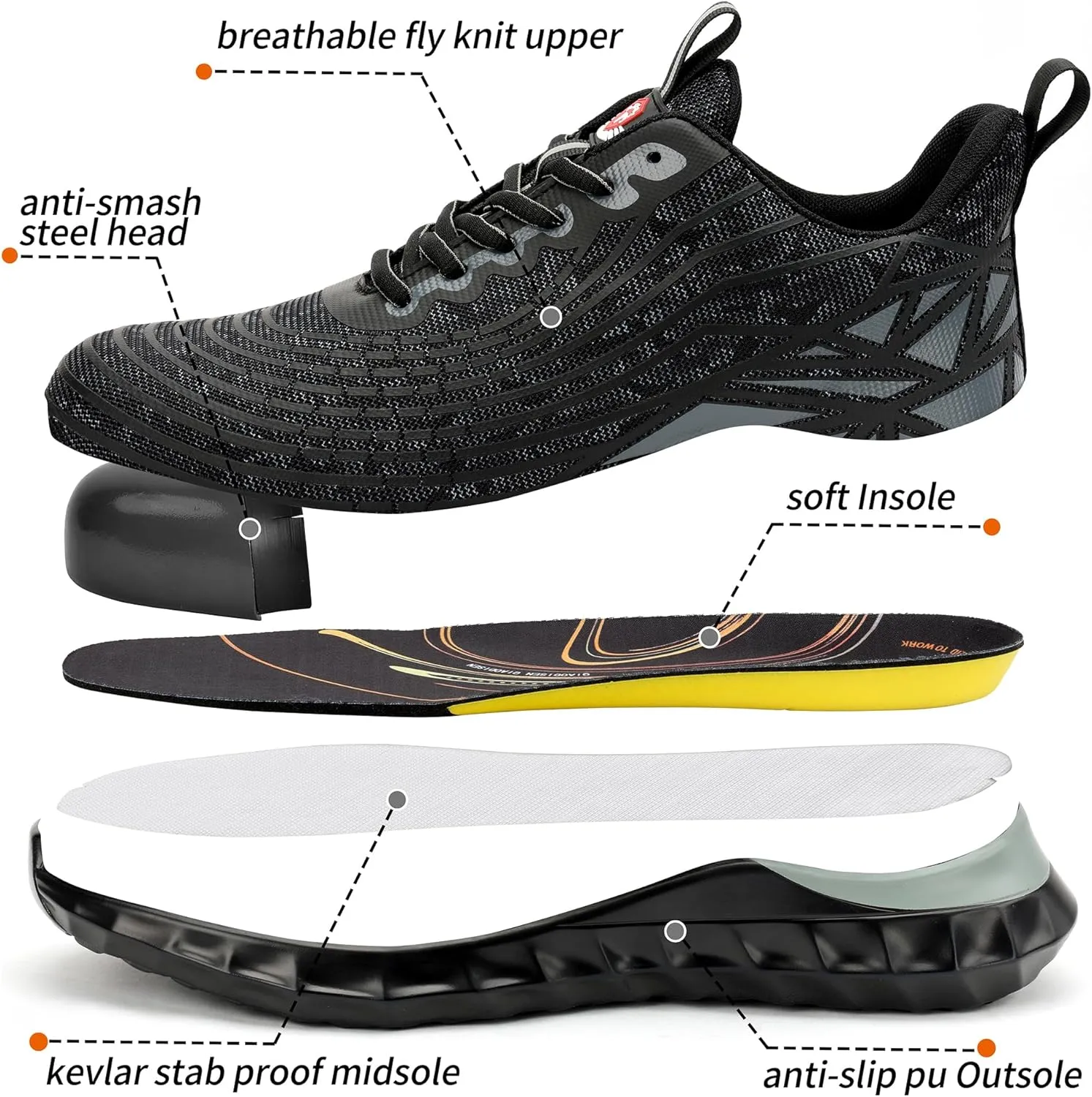 STEEL V's Men & Women Steel-Toe Work Shoes, Composite Toe, Lightweight, Breathable, Durable, Slip-Resistant, Arch Support, Oder Selector, Industrial Athlete, Zapatos de Seguridad para Hombres y Mujer