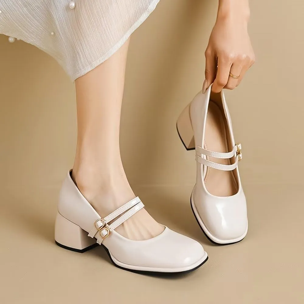 Stunner Women's Chunky Low Block Heel Dress Shoes Mary Janes Heels for Women Comfortable Closed Toe Work Pumps