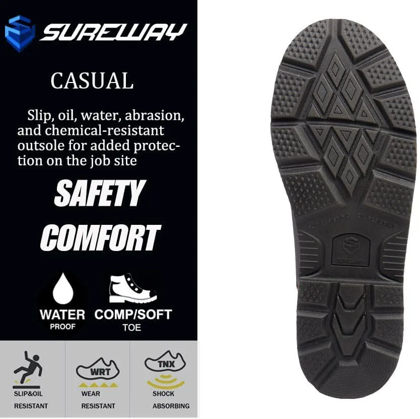 SUREWAY Composite Toe Heavy Duty Waterproof Work Boot, Mens 6" Goodyear Welt Oil/Slip Resistant Dual-Density Comfortable Outsole Leather Construction Industrial Safety Lace Up Work Boots - Brown