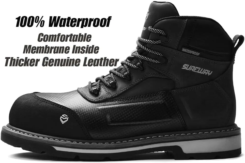 SUREWAY Composite Toe Heavy Duty Waterproof Work Boot, Mens 6" Goodyear Welt Oil/Slip Resistant Dual-Density Comfortable Outsole Leather Construction Industrial Safety Lace Up Work Boots - Brown