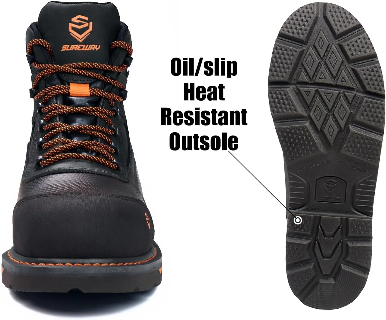 SUREWAY Men's 6" Soft/Composite Toe Heavy Duty Waterproof Work Boot Goodyear Welt Oil/Slip Resistant Dual-Density Comfortable Outsole Crazy Horse Leather EH Construction Industrial Safety Work Boots