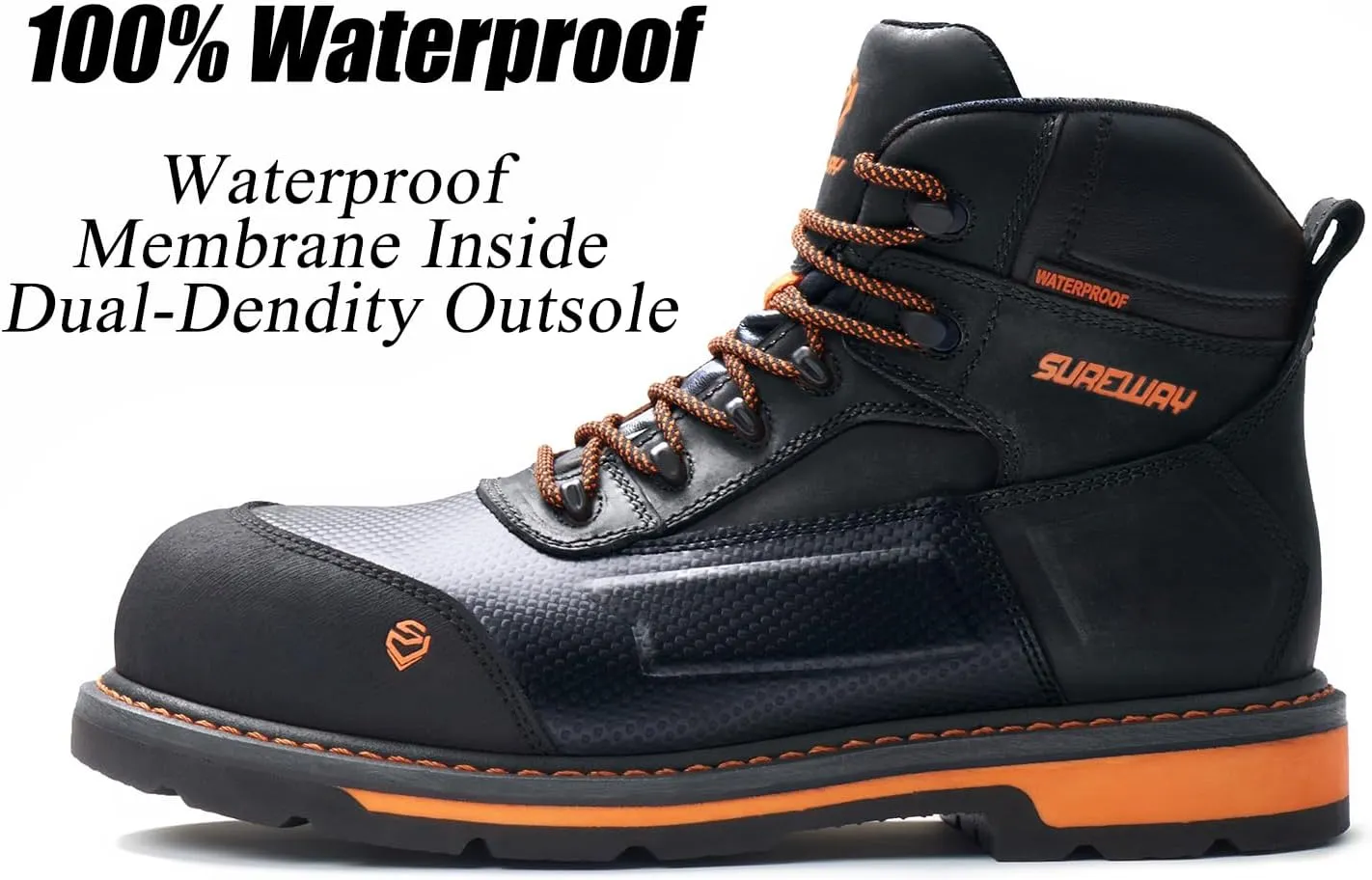 SUREWAY Men's 6" Soft/Composite Toe Heavy Duty Waterproof Work Boot Goodyear Welt Oil/Slip Resistant Dual-Density Comfortable Outsole Crazy Horse Leather EH Construction Industrial Safety Work Boots