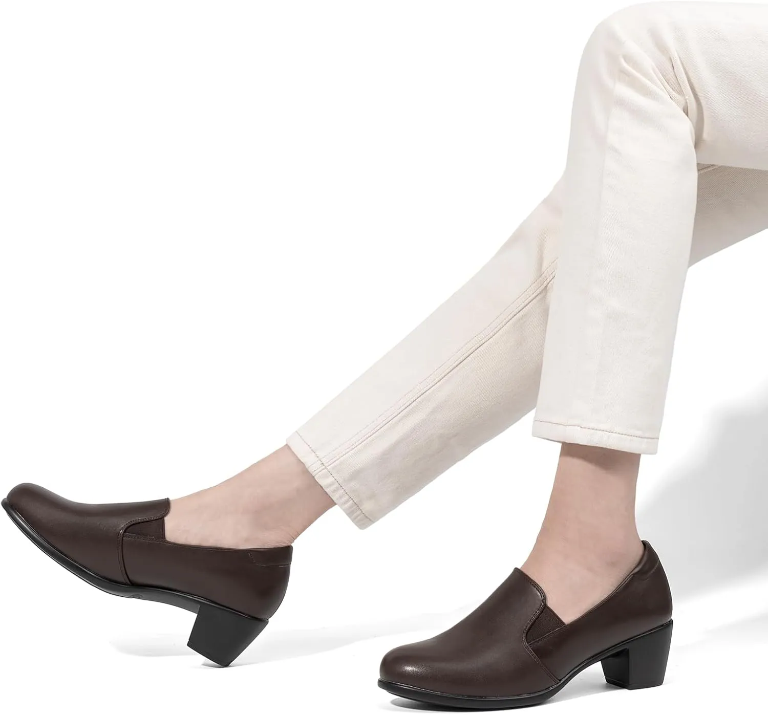 VJH confort Womens Heeled Shoes, Comfortable Elastic Low Block Chunky Heels Pumps