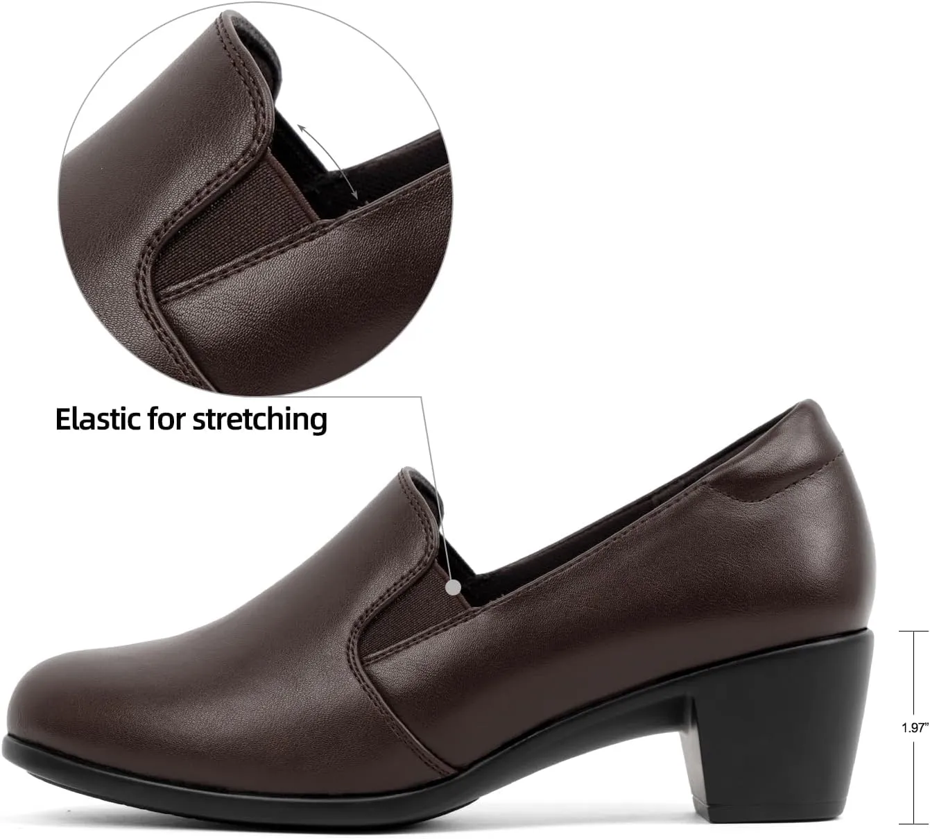 VJH confort Womens Heeled Shoes, Comfortable Elastic Low Block Chunky Heels Pumps
