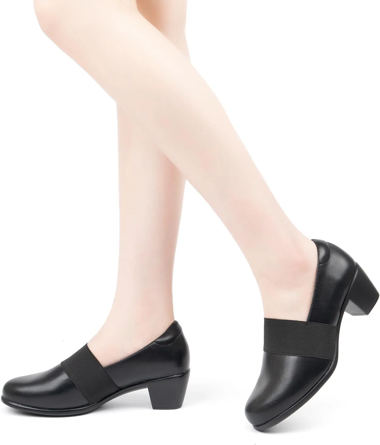 VJH confort Womens Heeled Shoes, Comfortable Elastic Low Block Chunky Heels Pumps