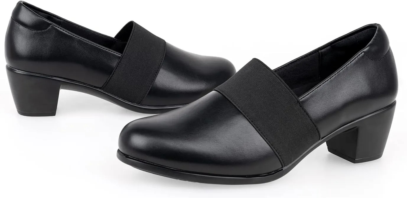 VJH confort Womens Heeled Shoes, Comfortable Elastic Low Block Chunky Heels Pumps