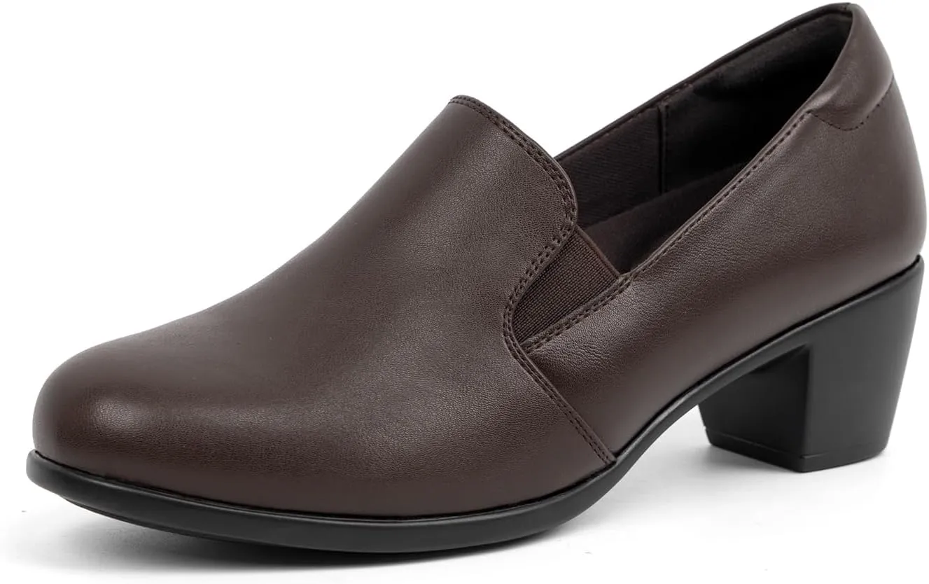 VJH confort Womens Heeled Shoes, Comfortable Elastic Low Block Chunky Heels Pumps