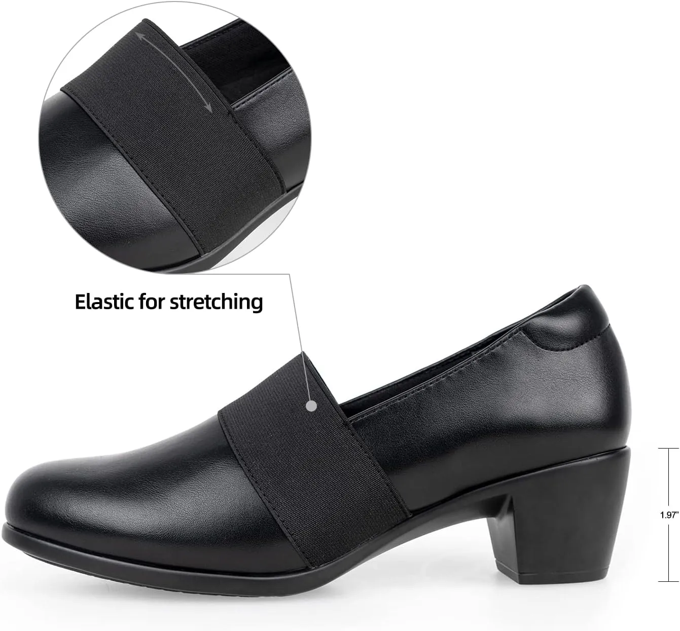 VJH confort Womens Heeled Shoes, Comfortable Elastic Low Block Chunky Heels Pumps