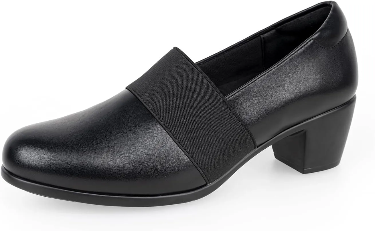 VJH confort Womens Heeled Shoes, Comfortable Elastic Low Block Chunky Heels Pumps