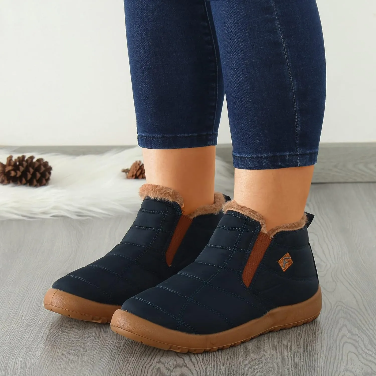 Winter Boots for Women Warm Fur Lined Ankle Booties Waterproof Shoes Slip On Walking Lightweight Outdoor Booties