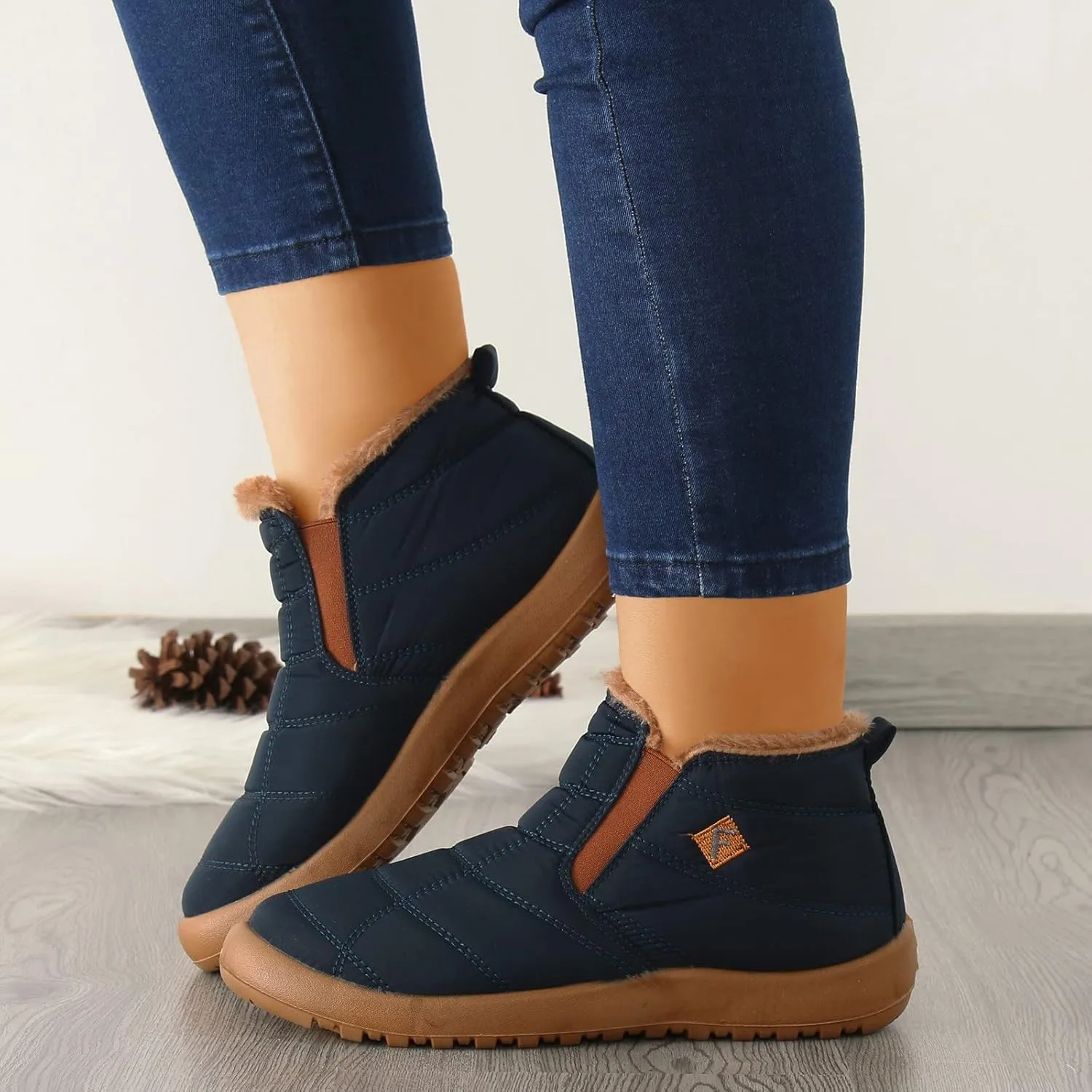 Winter Boots for Women Warm Fur Lined Ankle Booties Waterproof Shoes Slip On Walking Lightweight Outdoor Booties