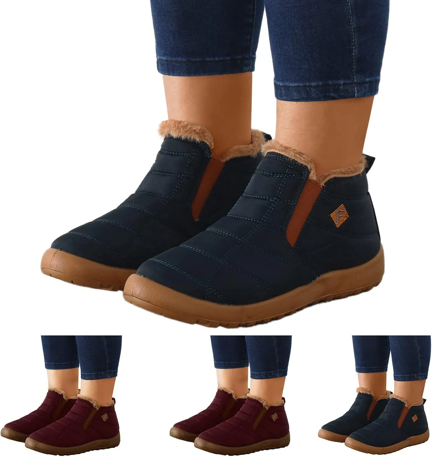 Winter Boots for Women Warm Fur Lined Ankle Booties Waterproof Shoes Slip On Walking Lightweight Outdoor Booties