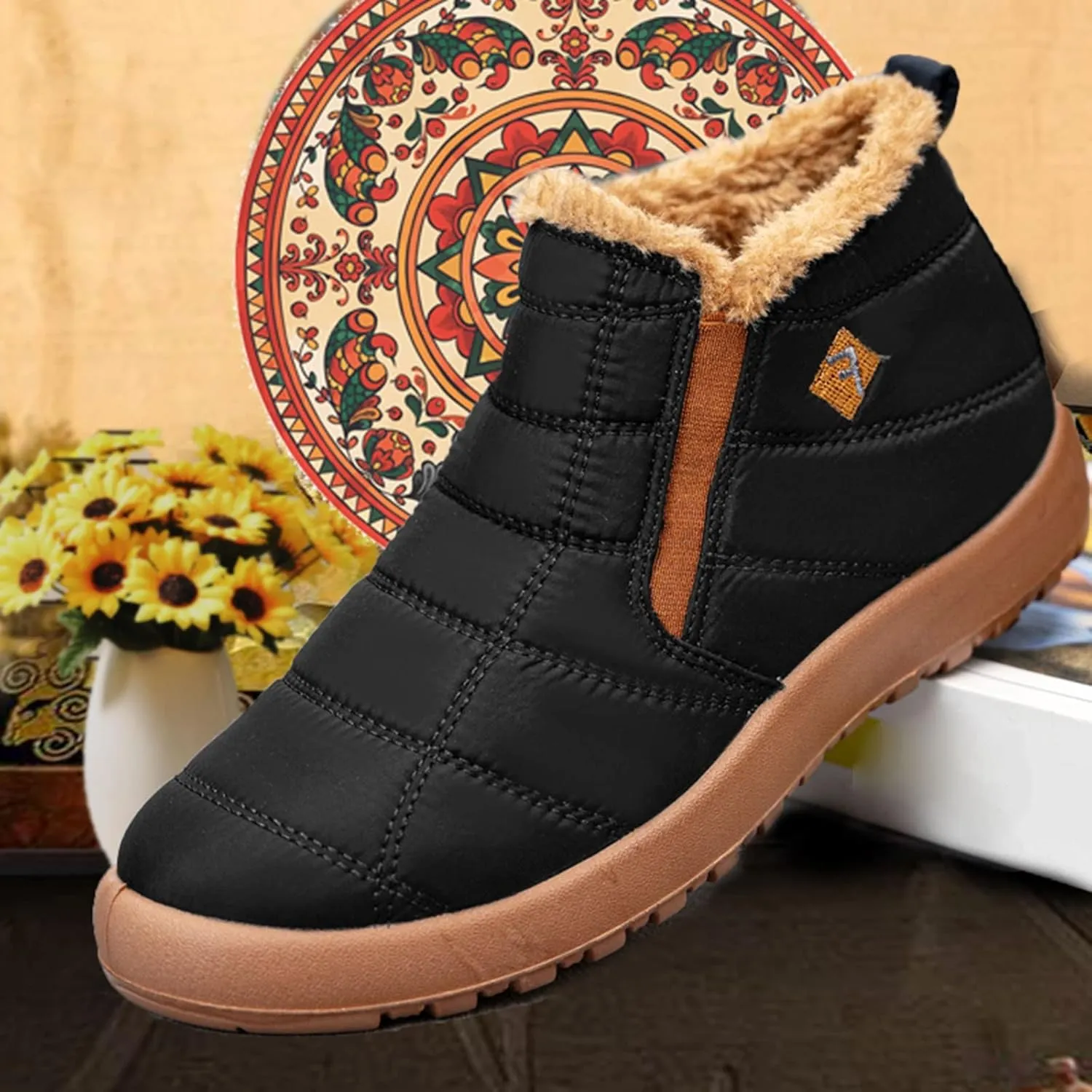 Winter Boots for Women Warm Fur Lined Ankle Booties Waterproof Shoes Slip On Walking Lightweight Outdoor Booties