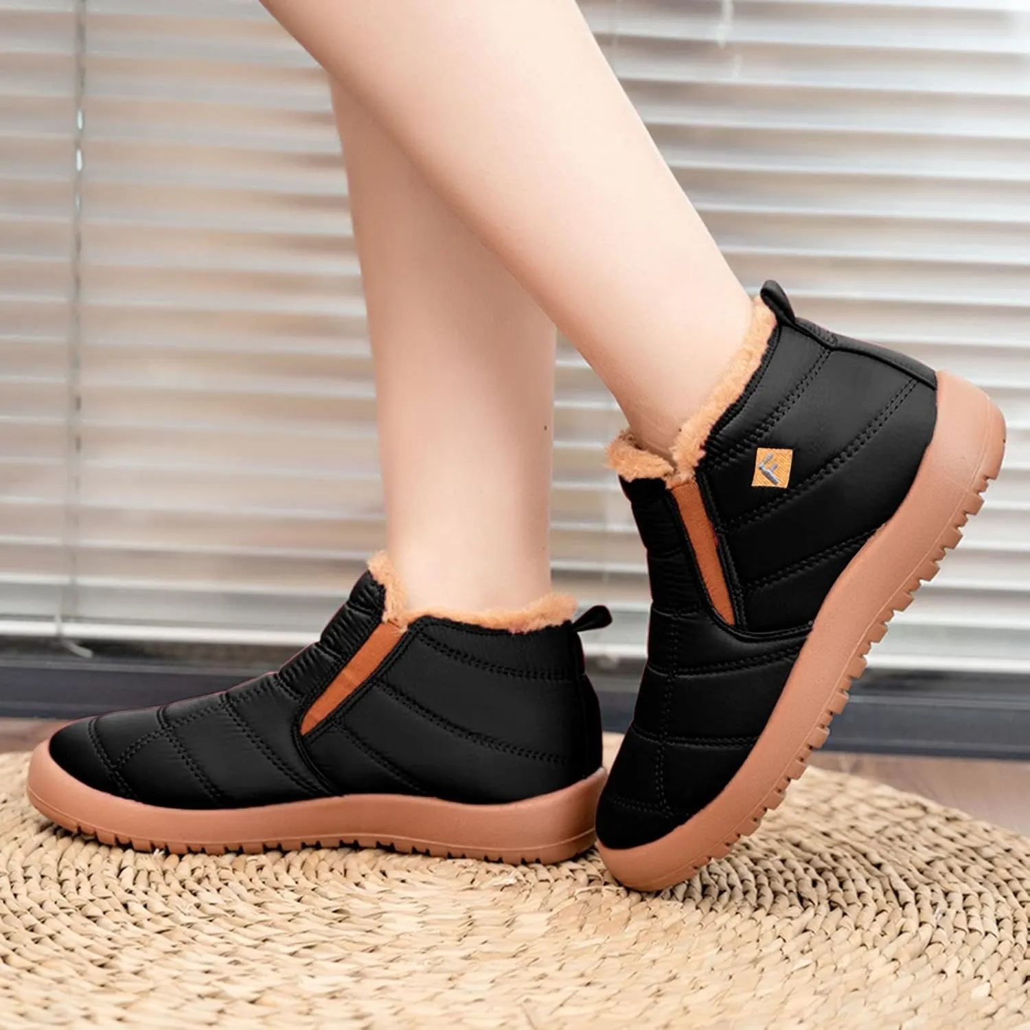 Winter Boots for Women Warm Fur Lined Ankle Booties Waterproof Shoes Slip On Walking Lightweight Outdoor Booties
