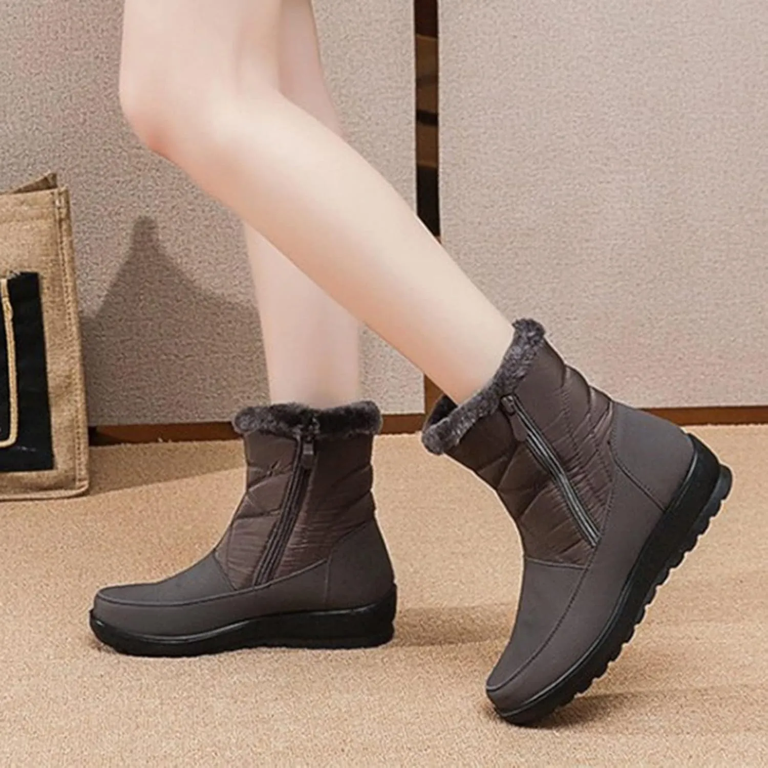 Winter Boots for Women with Fur Lined Warm Slip On Boots Waterproof Booties Comfortable Outdoor Anti Slip Shoes