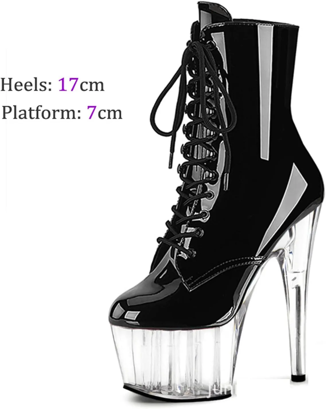 WOilERQ Sexy Crystal Platform Booties for Women Stiletto Crystal Heel Round Toe Mid Calf Boot Sexy Pole Dancing Stripper Club Heeled Dress Shoes Patent Leather 6.7"